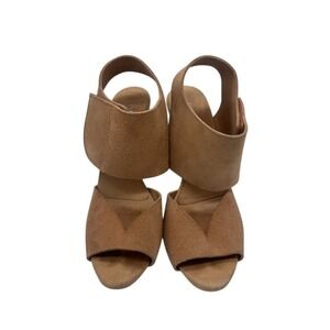 Pedro Garcia Suede Heels Peep Toe Slingback Stiletto‎ Tan Neutral Size 39